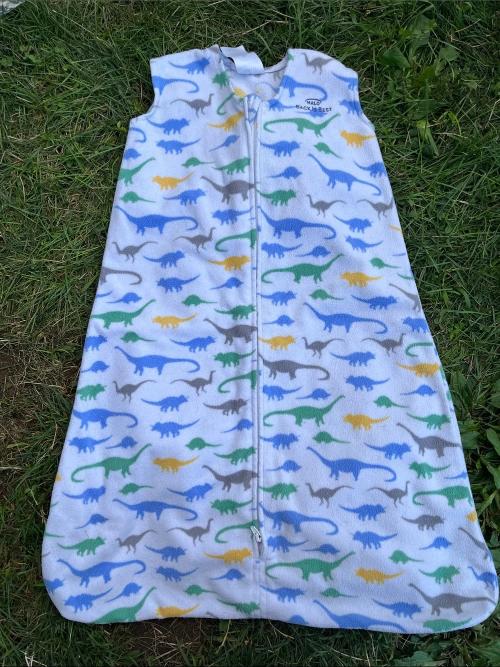 Halo White Fleece Sleep Sack with Blue, Green, Gray & Yellow Dinosaurs